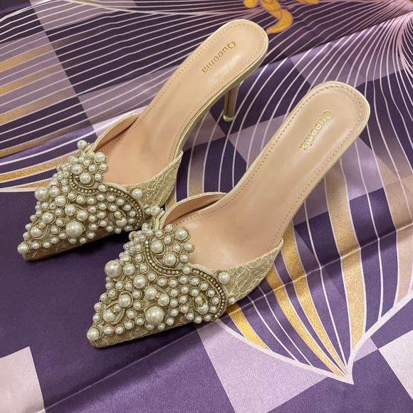 Queenia Faux Pearl Heels - Picture 2 of 6